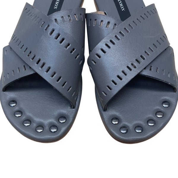 Matt Bernson Women's Gray Leather With Perforated Detailing Slide Sandals Size 8