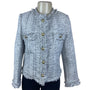 Kimmon Lee Women's Gray Tweed Fringed Button Up Cropped Jacket Size S