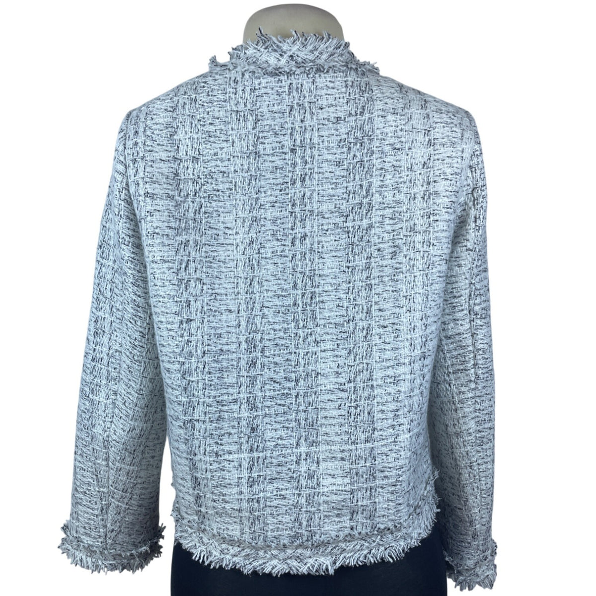 Kimmon Lee Women's Gray Tweed Fringed Button Up Cropped Jacket Size S