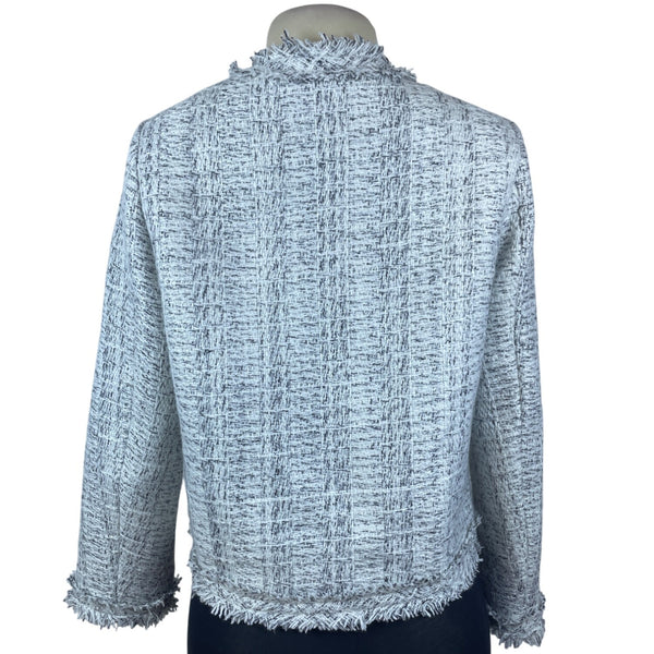 Kimmon Lee Women's Gray Tweed Fringed Button Up Cropped Jacket Size S