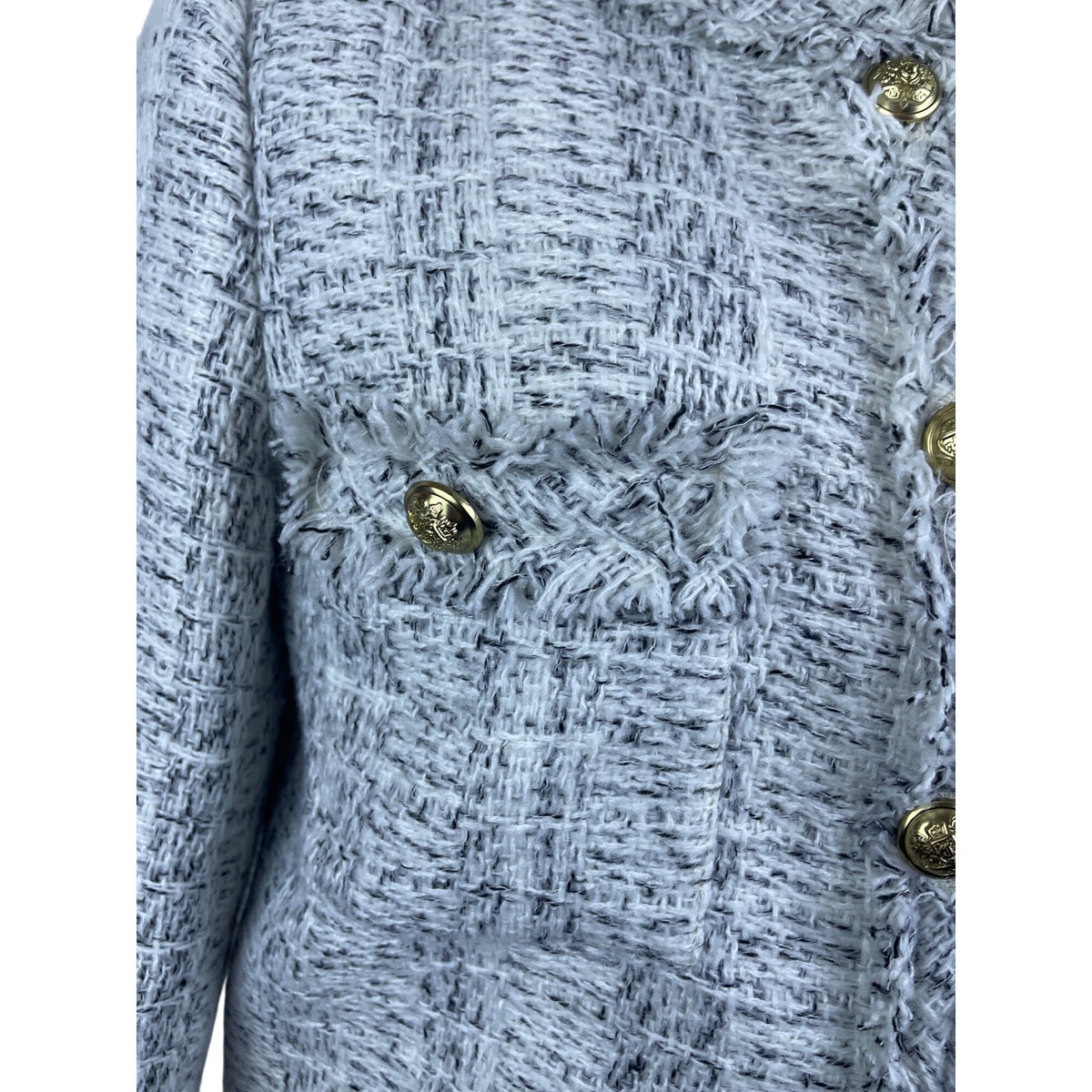 Kimmon Lee Women's Gray Tweed Fringed Button Up Cropped Jacket Size S