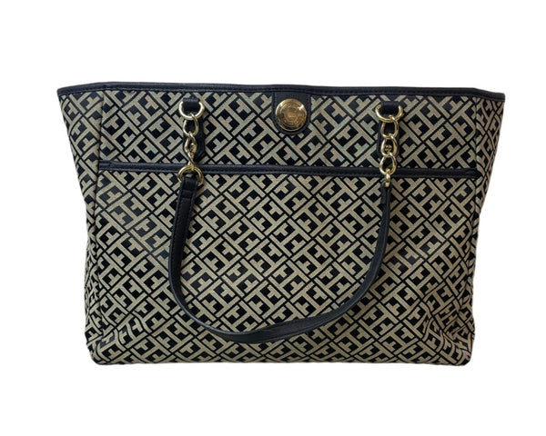 Tommy Hilfiger Women's Grey Signature Print Shoulder Tote Sz L