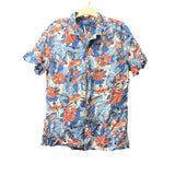 Nautica Mens Blue Orange Floral Print Button-Down Short Sleeve Shirt Size L