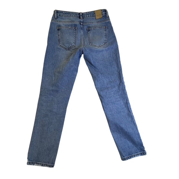 Zara Womens Light Blue Denim Jeans 1975 Crystal Embellished Straight Leg Size 00
