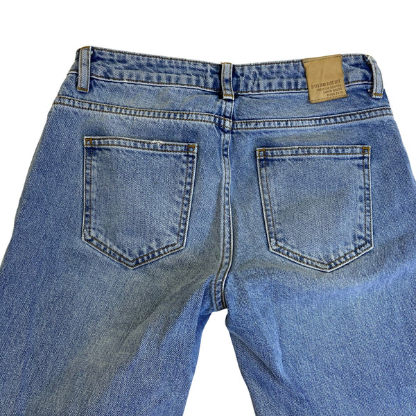 Zara Womens Light Blue Denim Jeans 1975 Crystal Embellished Straight Leg Size 00