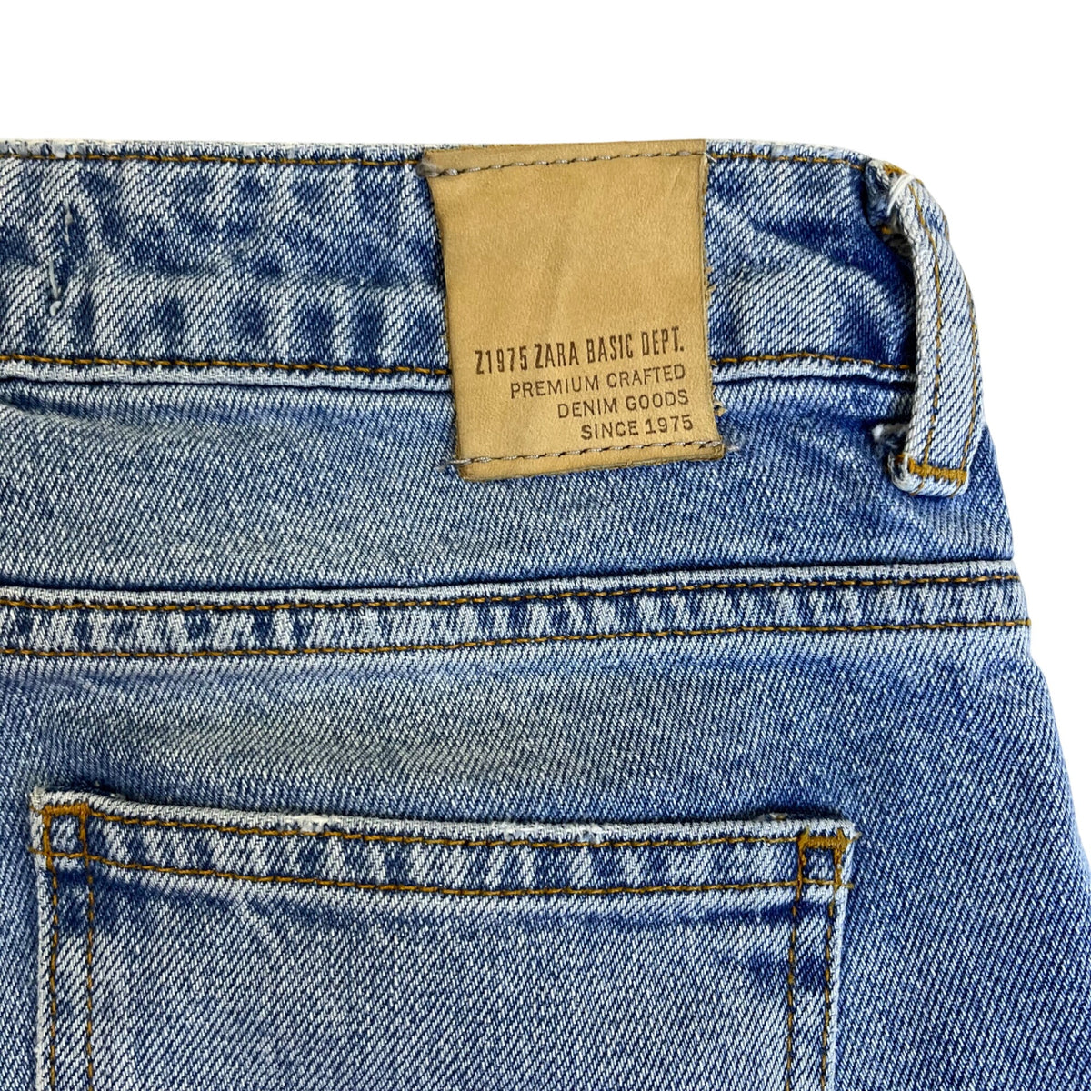 Zara Womens Light Blue Denim Jeans 1975 Crystal Embellished Straight Leg Size 00
