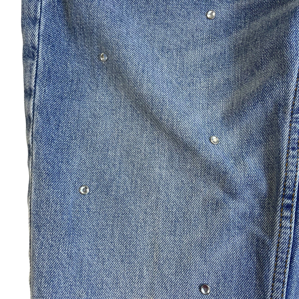 Zara Womens Light Blue Denim Jeans 1975 Crystal Embellished Straight Leg Size 00