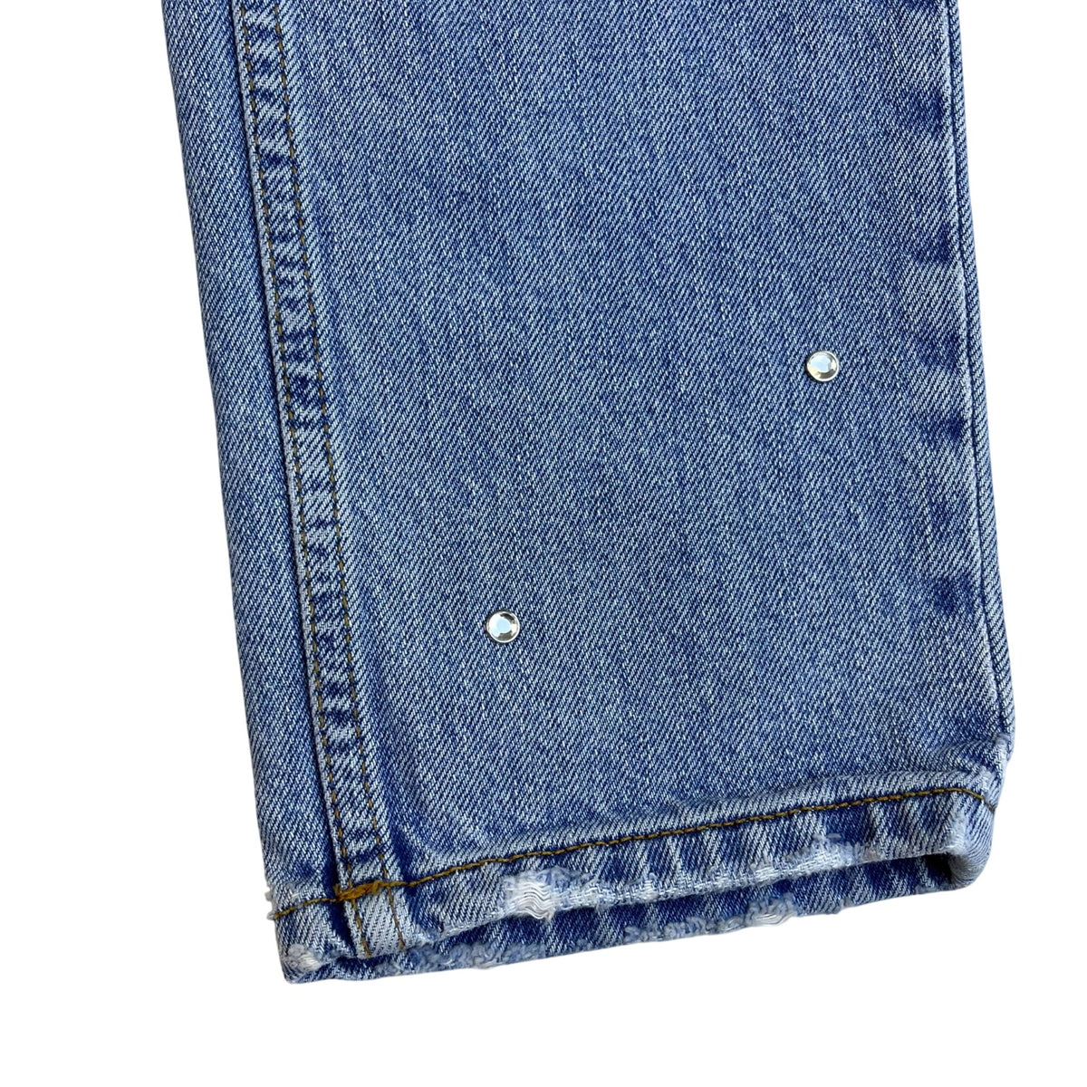 Zara Womens Light Blue Denim Jeans 1975 Crystal Embellished Straight Leg Size 00