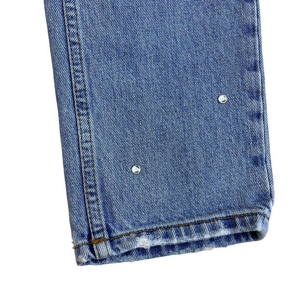 Zara Womens Light Blue Denim Jeans 1975 Crystal Embellished Straight Leg Size 00
