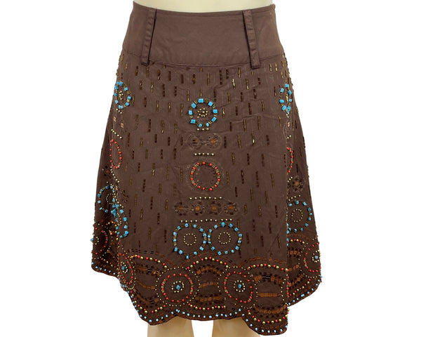 Basil & Maude Embellished Beaded Brown A-Line Skirt Size 2