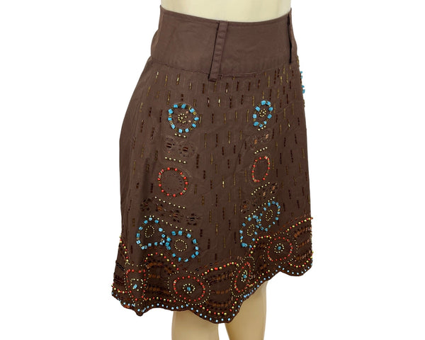 Basil & Maude Embellished Beaded Brown A-Line Skirt Size 2