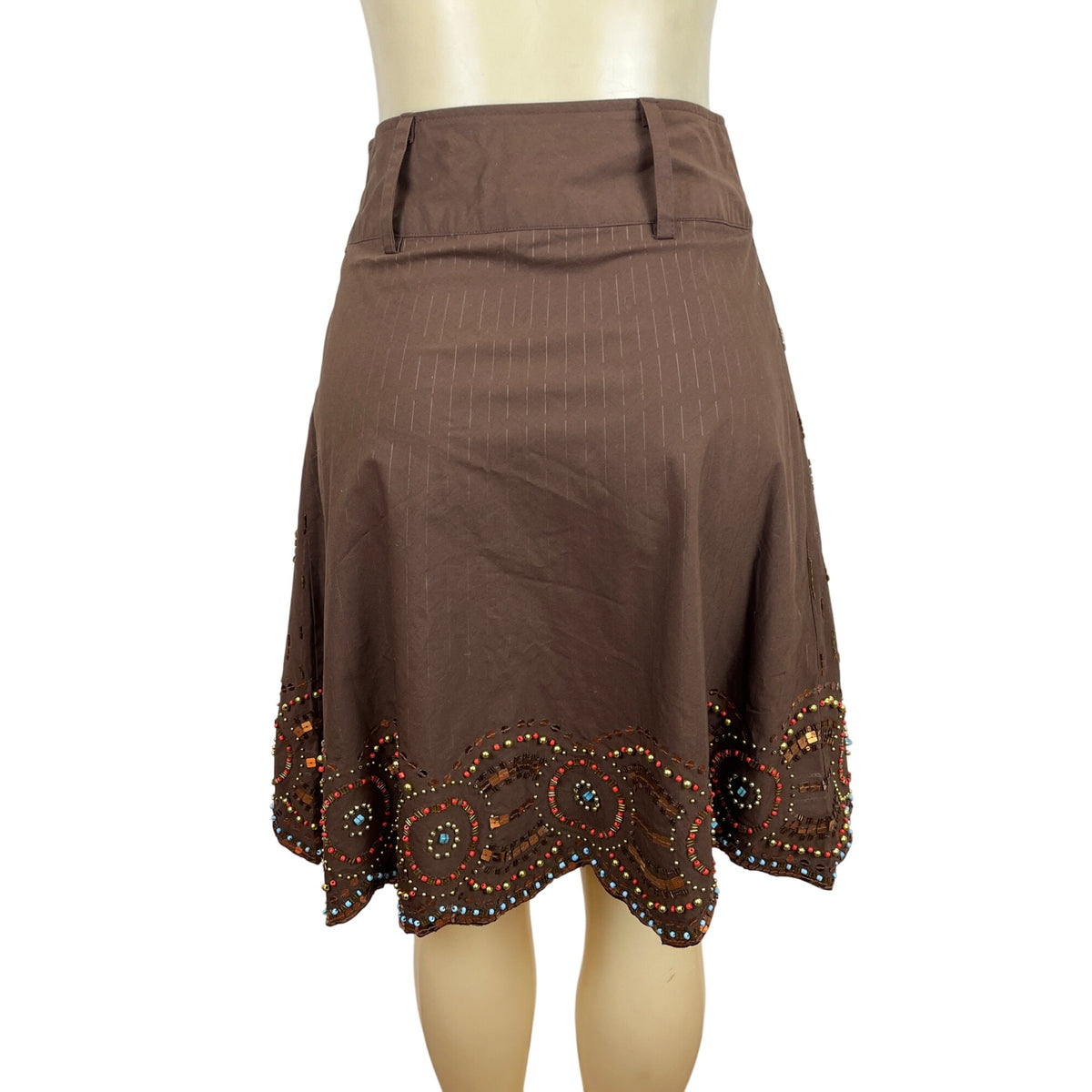 Basil & Maude Embellished Beaded Brown A-Line Skirt Size 2