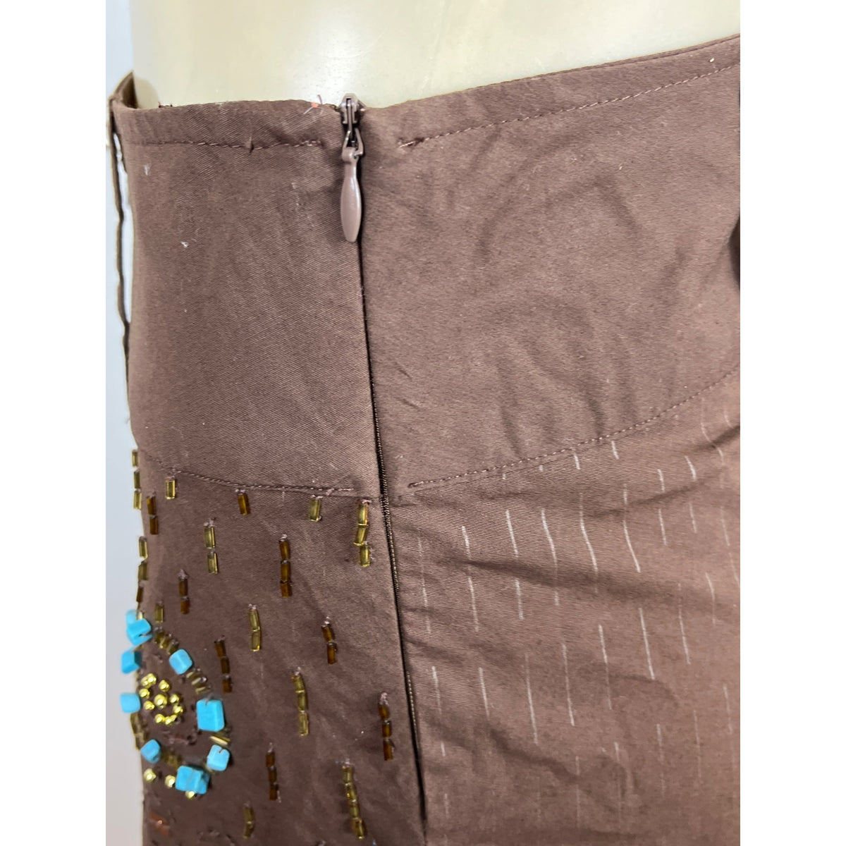 Basil & Maude Embellished Beaded Brown A-Line Skirt Size 2
