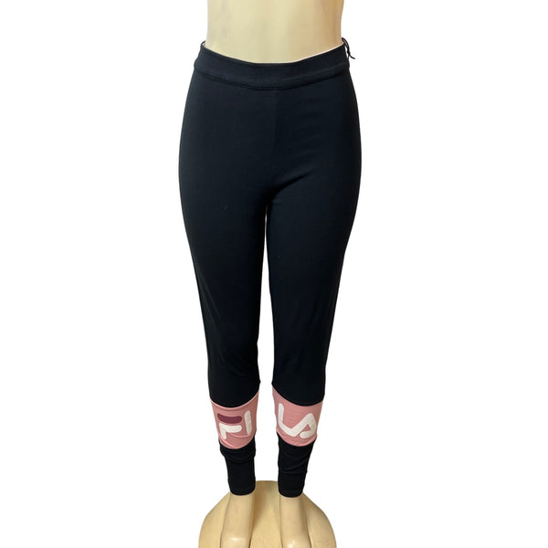 Fila Dina Black & Pink Logo Pull On Womens Leggings Sz XL - New