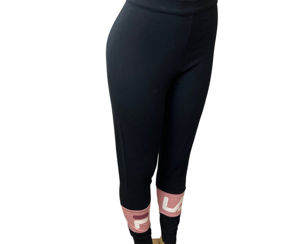 Fila Dina Black & Pink Logo Pull On Womens Leggings Sz XL - New