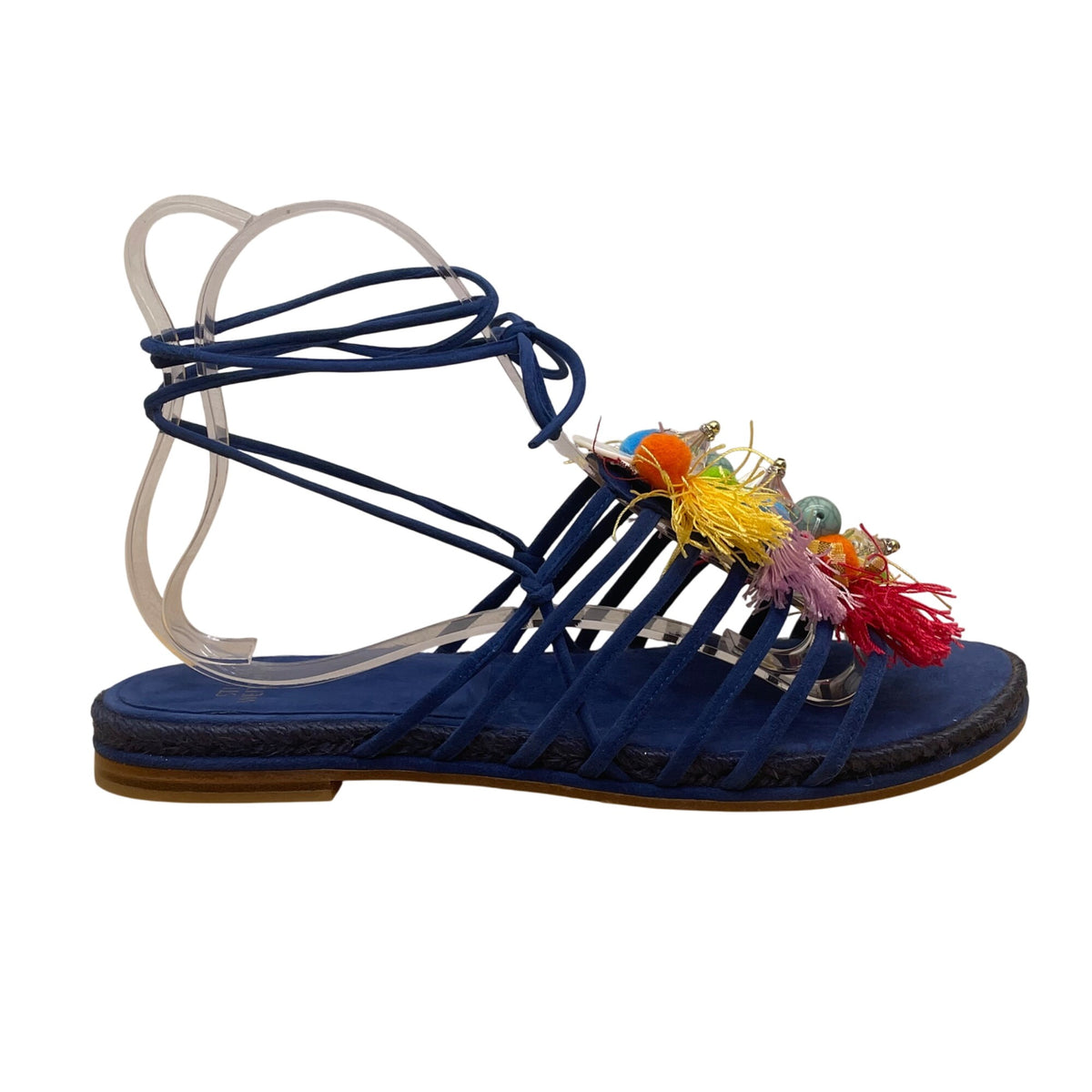 Stuart Weitzman Women’s Blue Tassels & Beads Noodles Espadrille Flats Size 9.5