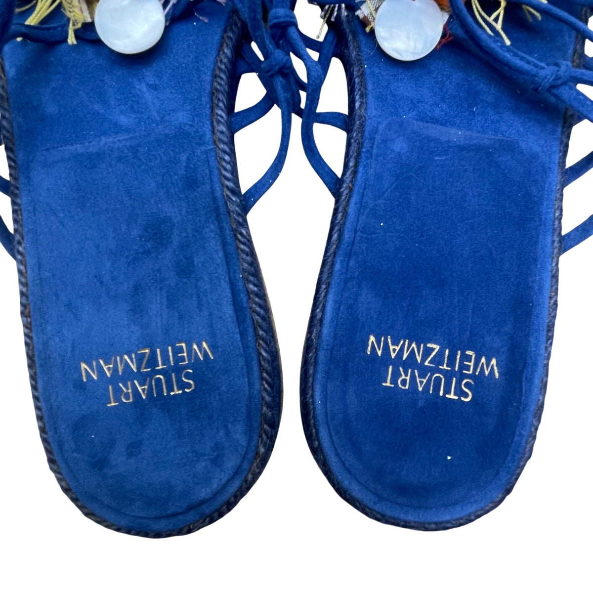 Stuart Weitzman Women’s Blue Tassels & Beads Noodles Espadrille Flats Size 9.5