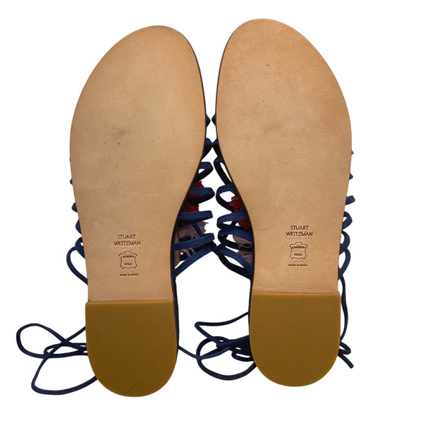 Stuart Weitzman Women’s Blue Tassels & Beads Noodles Espadrille Flats Size 9.5