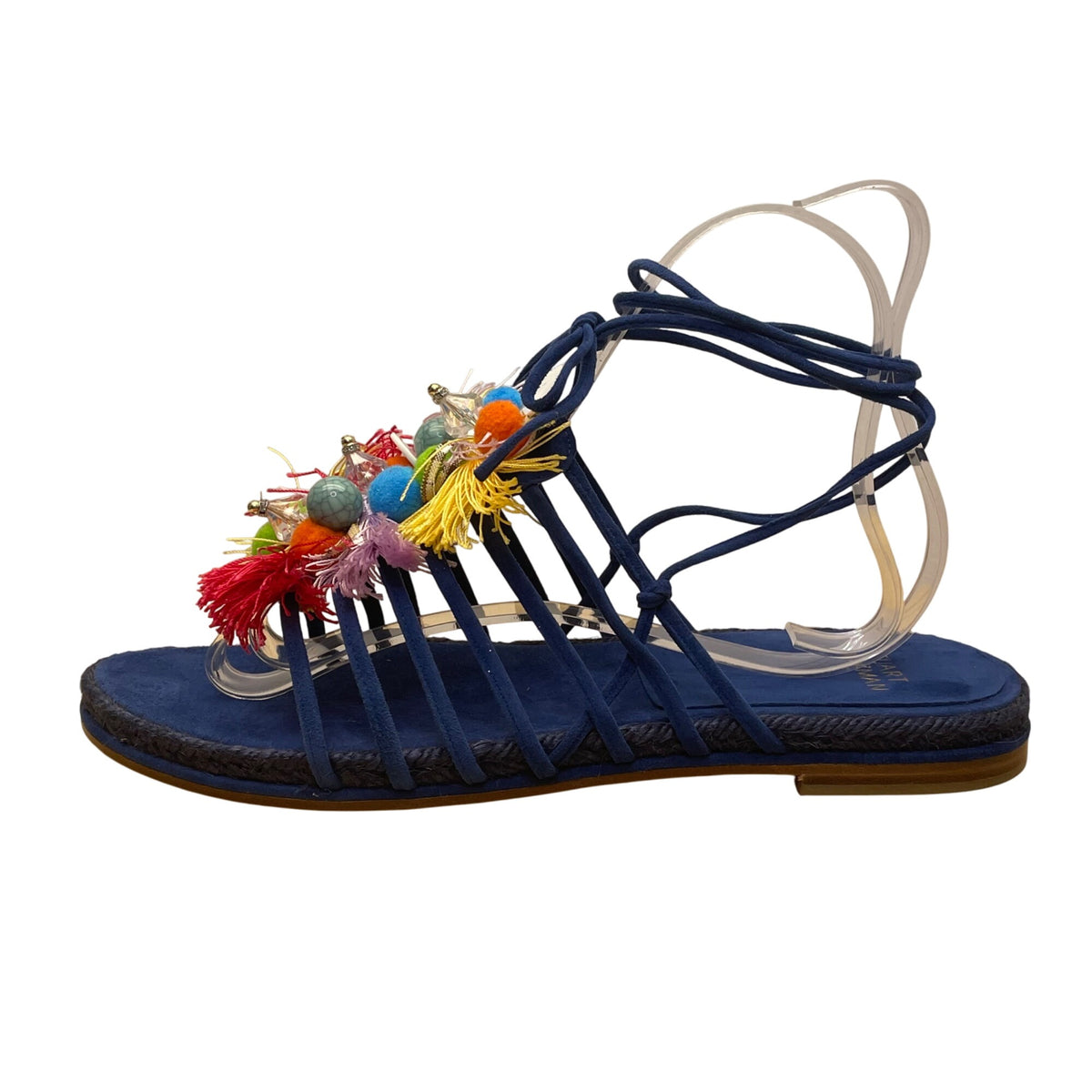 Stuart Weitzman Women’s Blue Tassels & Beads Noodles Espadrille Flats Size 9.5