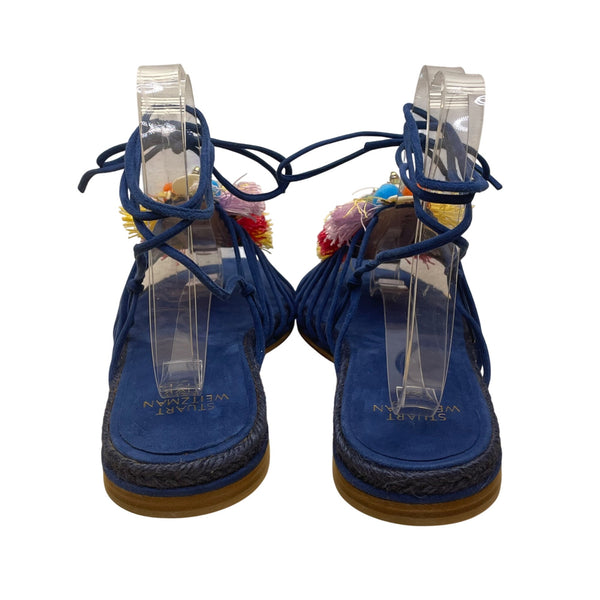 Stuart Weitzman Women’s Blue Tassels & Beads Noodles Espadrille Flats Size 9.5