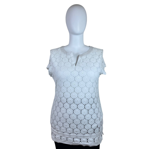 Isaac Mizrahi Live! White Lace Floral Sleeveless Women Tunic Blouse V Neck Size XL