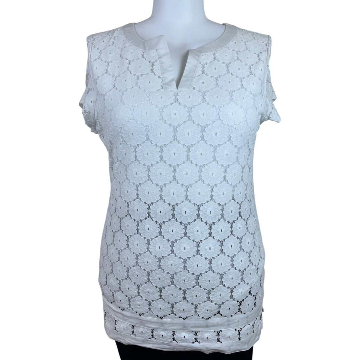 Isaac Mizrahi Live! White Lace Floral Sleeveless Women Tunic Blouse V Neck Size XL