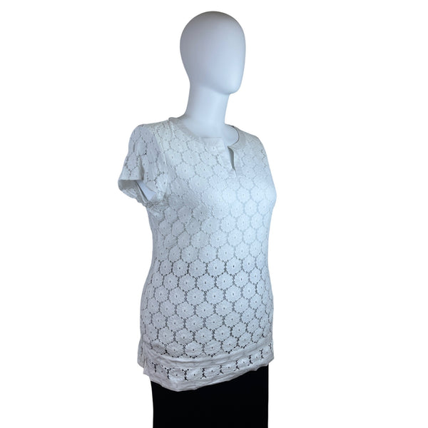 Isaac Mizrahi Live! White Lace Floral Sleeveless Women Tunic Blouse V Neck Size XL