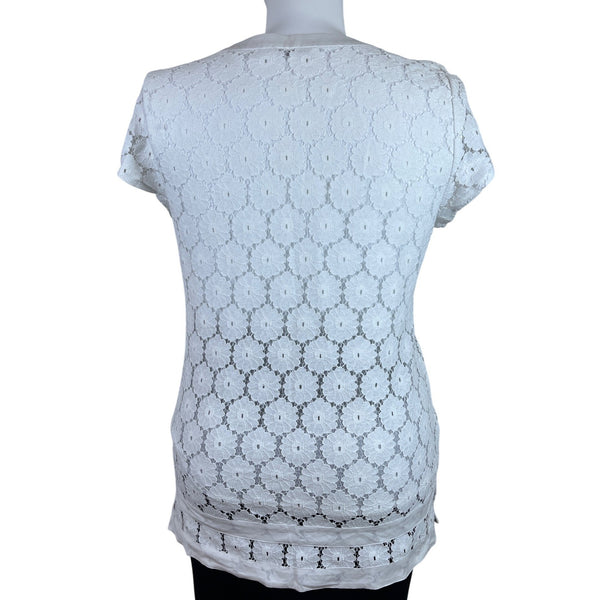 Isaac Mizrahi Live! White Lace Floral Sleeveless Women Tunic Blouse V Neck Size XL