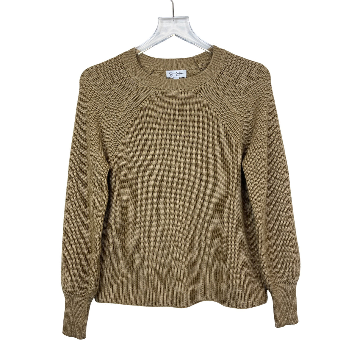 Jessica Simpson Womens Tan Knit Sweater Relaxed Fit Long Sleeve Pullover Size S