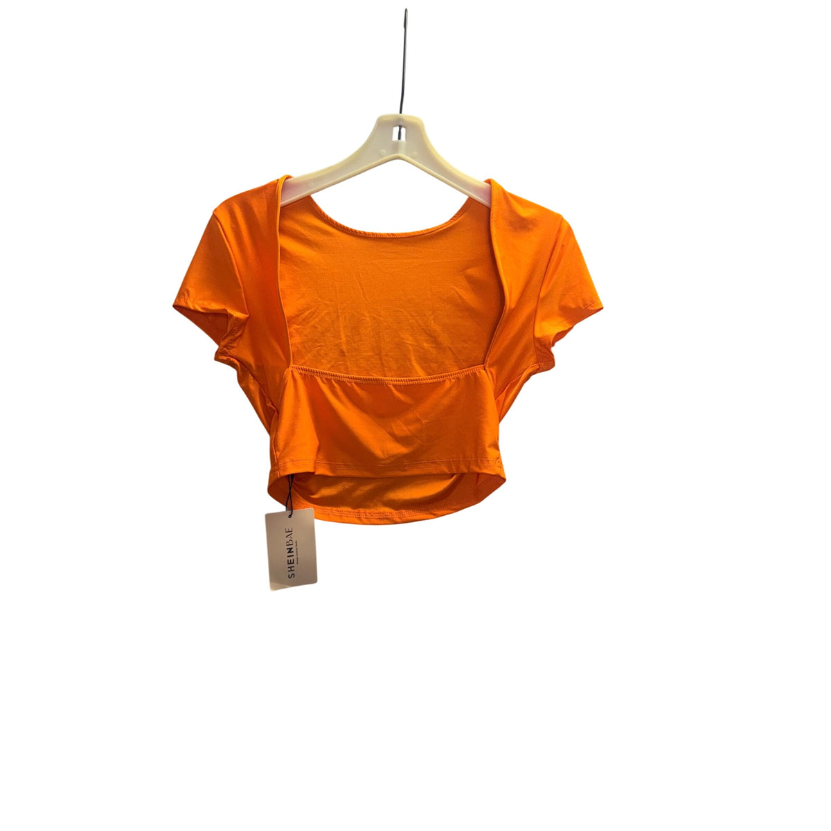 Shein Womens Orange Cropped Short-Sleeve Top Stretchy Polyester Blend Size S