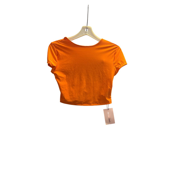 Shein Womens Orange Cropped Short-Sleeve Top Stretchy Polyester Blend Size S