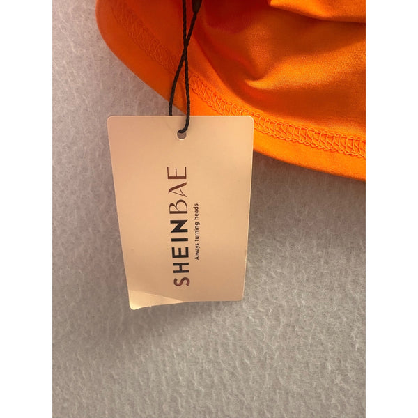 Shein Womens Orange Cropped Short-Sleeve Top Stretchy Polyester Blend Size S