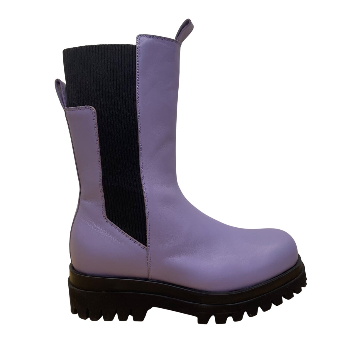 COS Women’s Purple Leather Stretch Panels Platform Hi Top Chelsea Boots Size 8