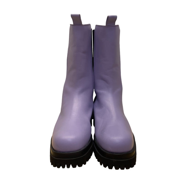 COS Women’s Purple Leather Stretch Panels Platform Hi Top Chelsea Boots Size 8