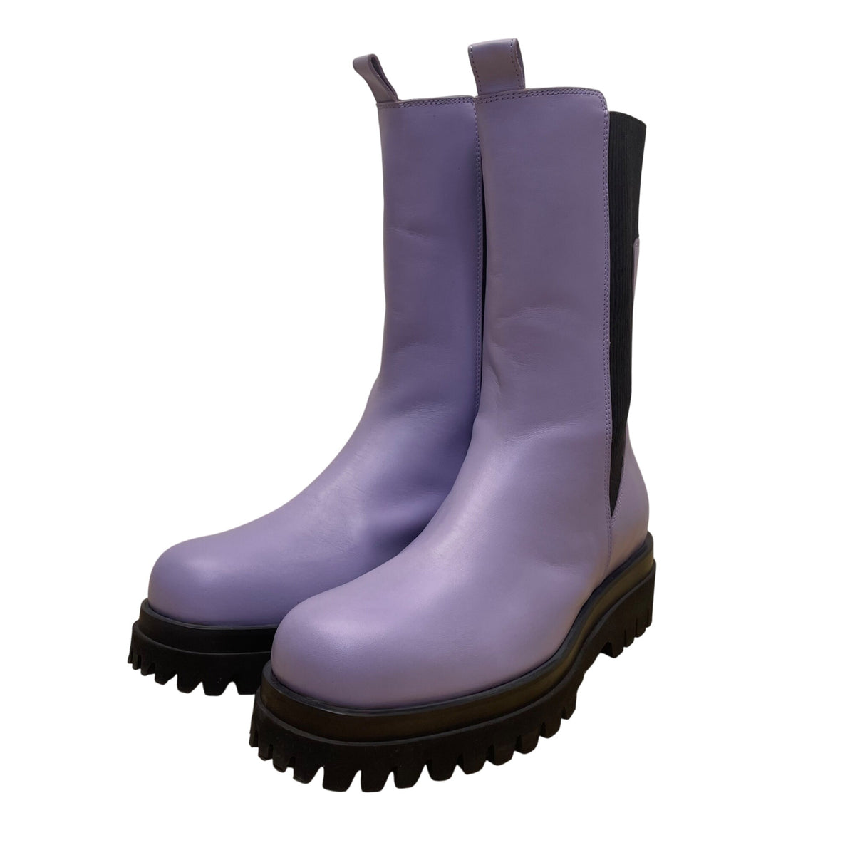 COS Women’s Purple Leather Stretch Panels Platform Hi Top Chelsea Boots Size 8