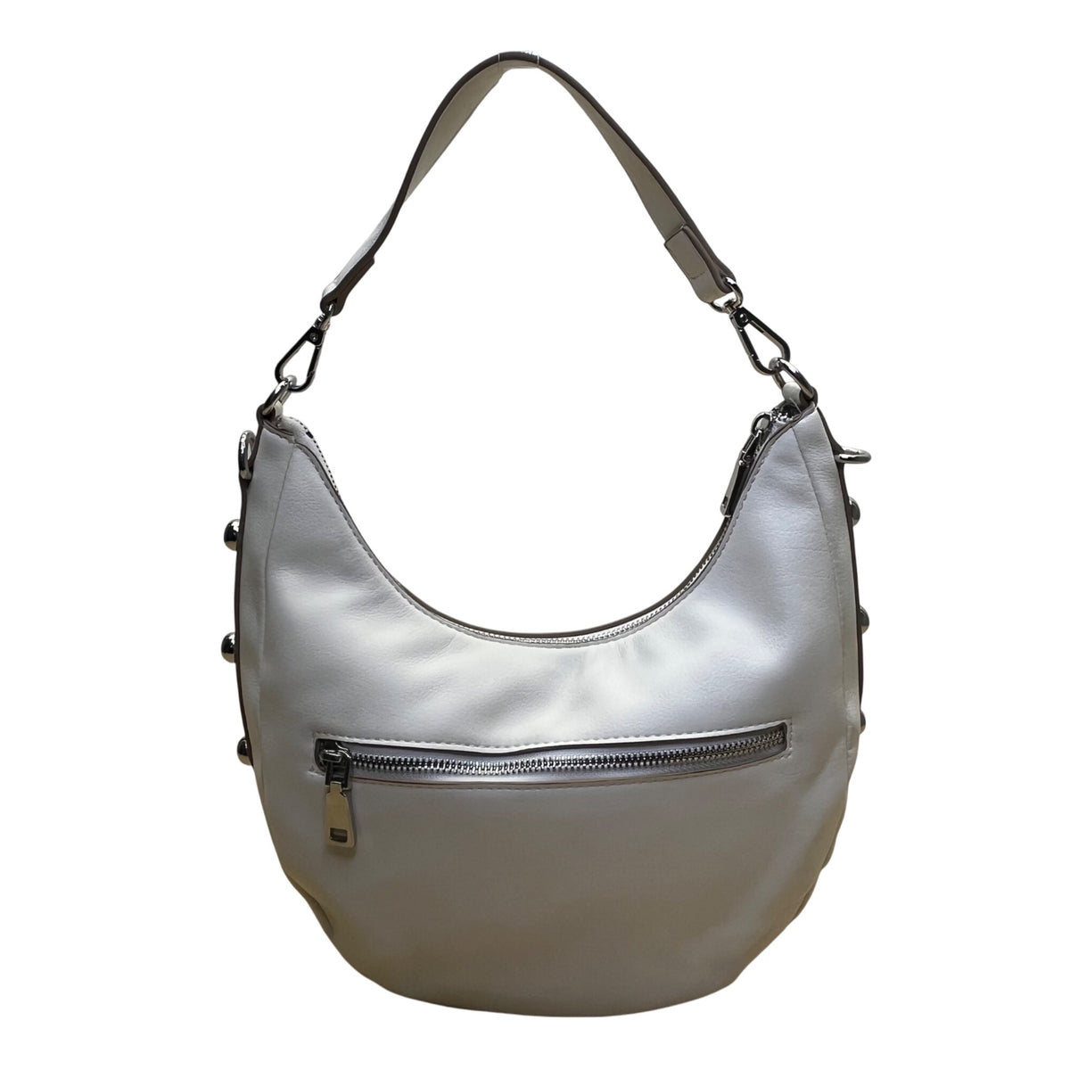 INC Women’s White Faux Leather With Crossbody Strap Studded Hobo Tote Bag