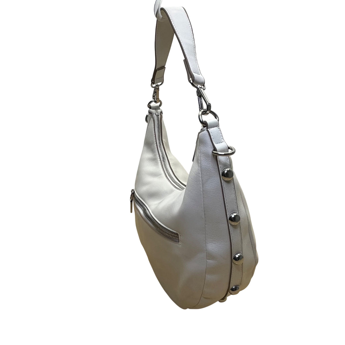 INC Women’s White Faux Leather With Crossbody Strap Studded Hobo Tote Bag