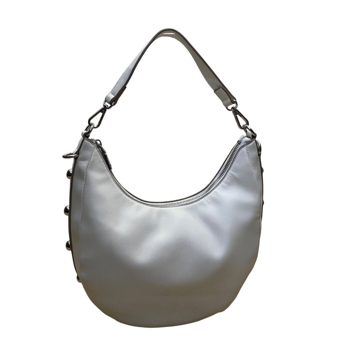 INC Women’s White Faux Leather With Crossbody Strap Studded Hobo Tote Bag