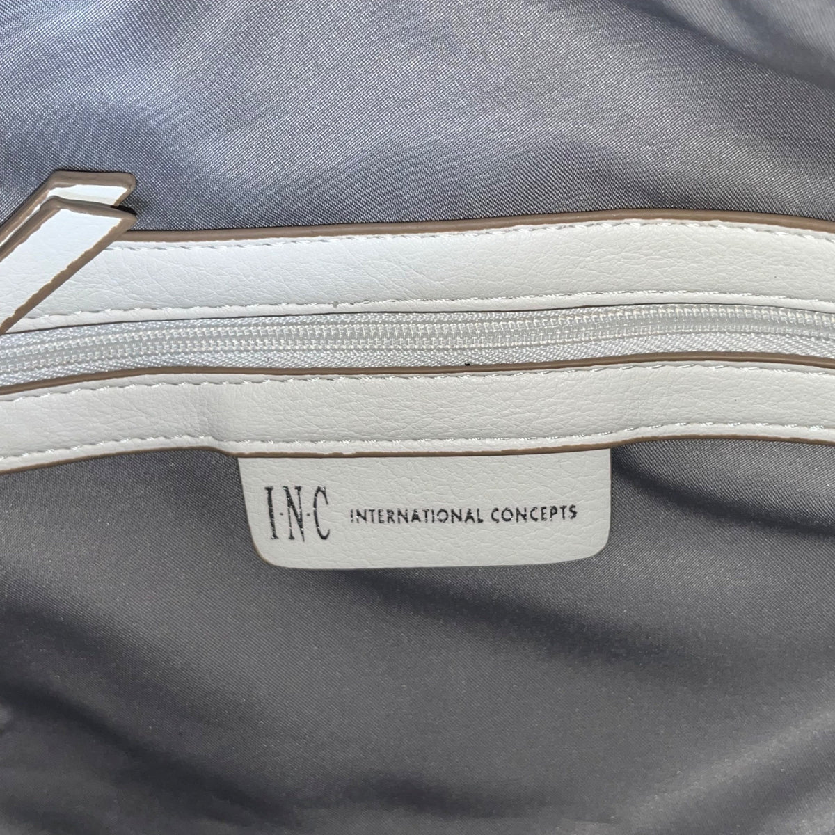 INC Women’s White Faux Leather With Crossbody Strap Studded Hobo Tote Bag