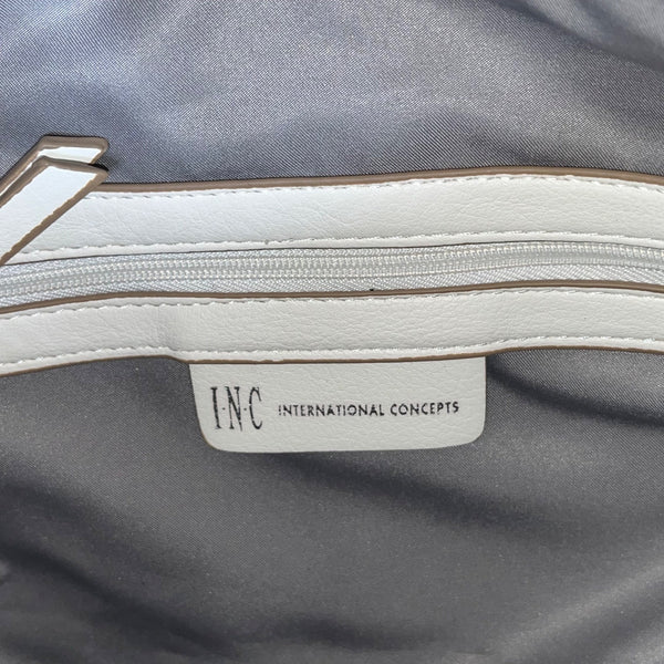 INC Women’s White Faux Leather With Crossbody Strap Studded Hobo Tote Bag