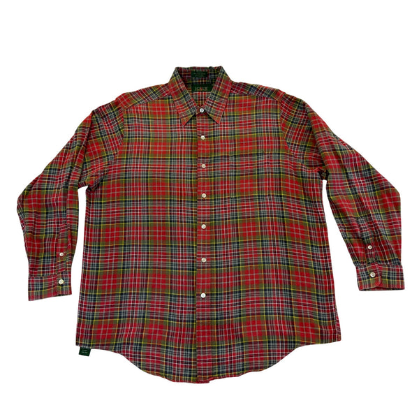 J.Crew Mens Red Plaid Cotton Button-Down Shirt Long Sleeve Single Needle Size L