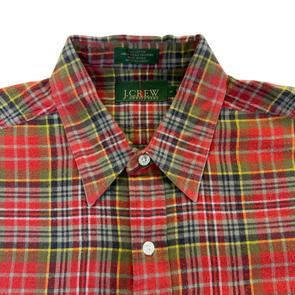 J.Crew Mens Red Plaid Cotton Button-Down Shirt Long Sleeve Single Needle Size L