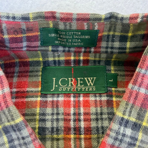 J.Crew Mens Red Plaid Cotton Button-Down Shirt Long Sleeve Single Needle Size L