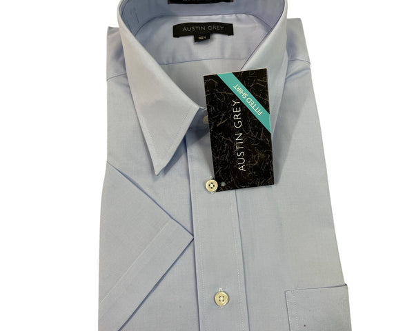 Austin Grey Mens Dress Shirt Blue Fitted Shirt Collar & Short Sleeves Size 16.5