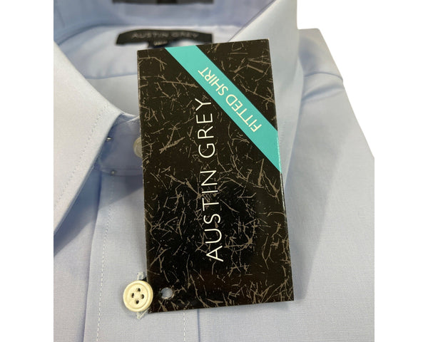 Austin Grey Mens Dress Shirt Blue Fitted Shirt Collar & Short Sleeves Size 16.5