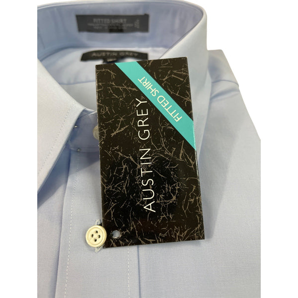 Austin Grey Mens Dress Shirt  Blue Fitted Shirt Collar & Short Sleeves Size 16.5