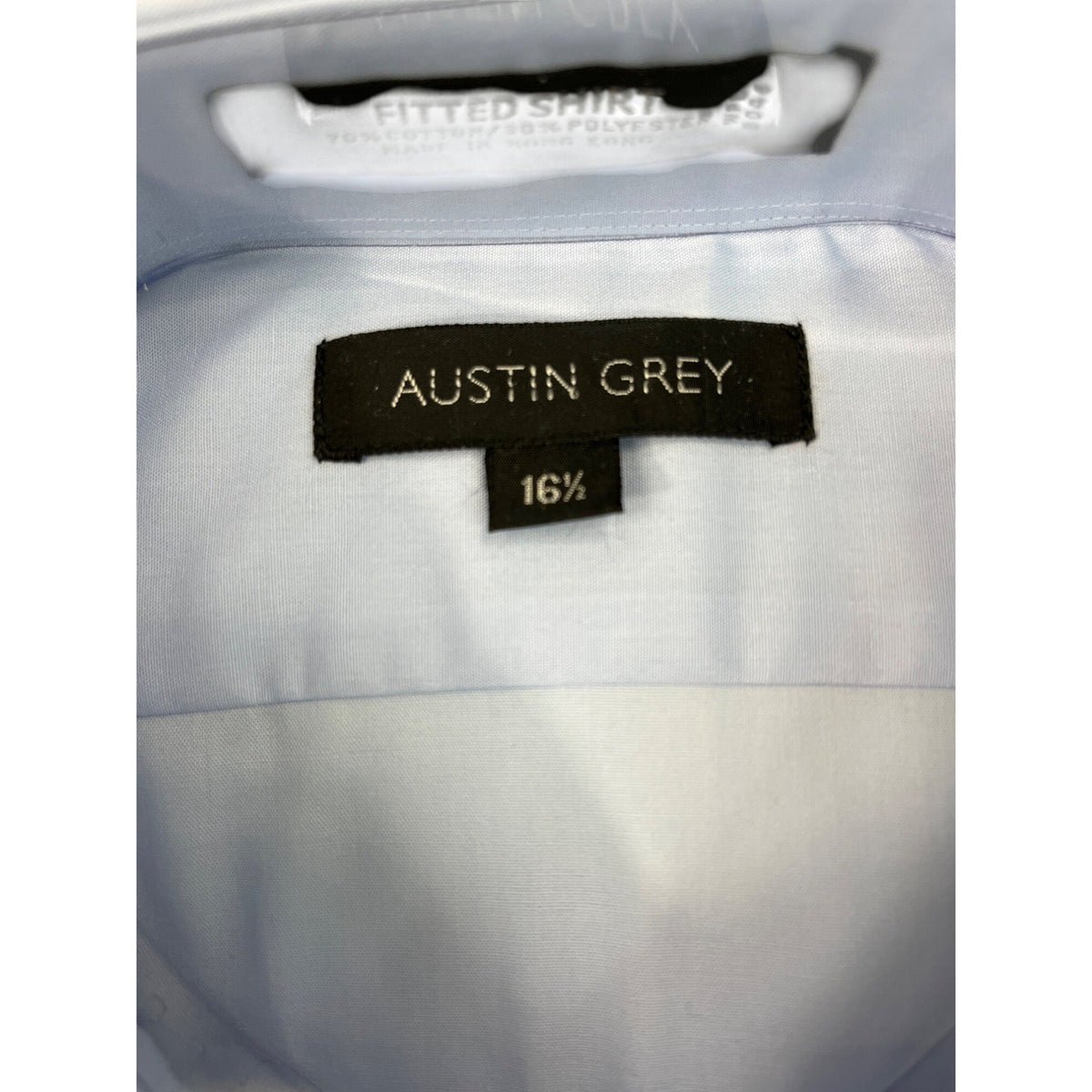 Austin Grey Mens Dress Shirt Blue Fitted Shirt Collar & Short Sleeves Size 16.5