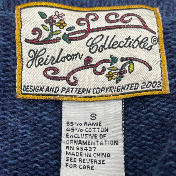 Vintage Heirloom Collectibles Womens Blue Sunflower Cardigan Sweater Sz S