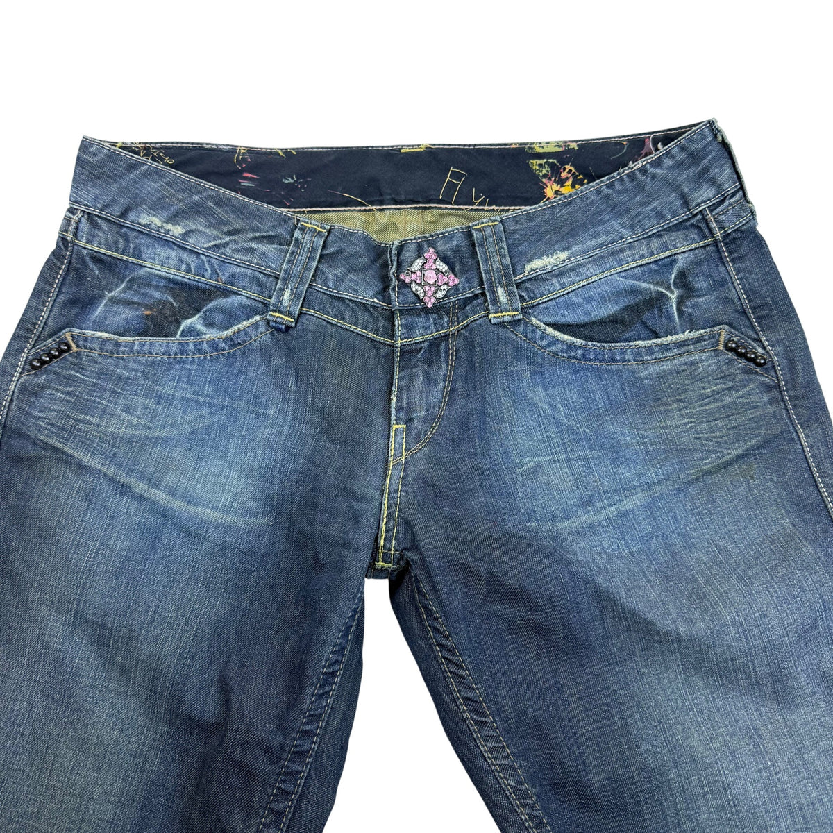 We Are Replay Women’s Blue Denim Jeans Embellished Waist Low Rise Size 28