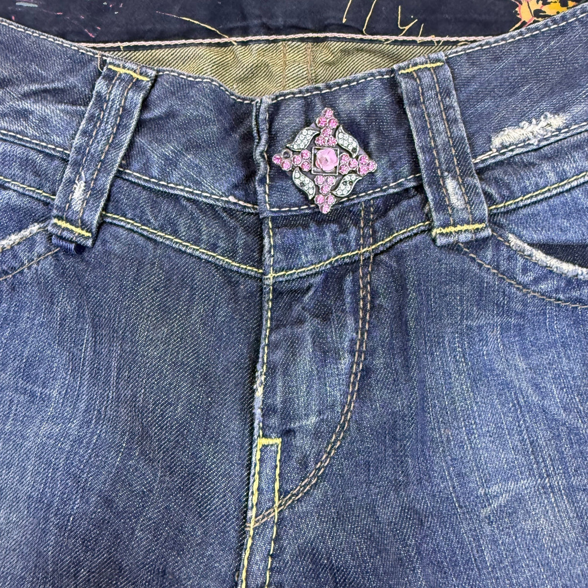 We Are Replay Women’s Blue Denim Jeans Embellished Waist Low Rise Size 28